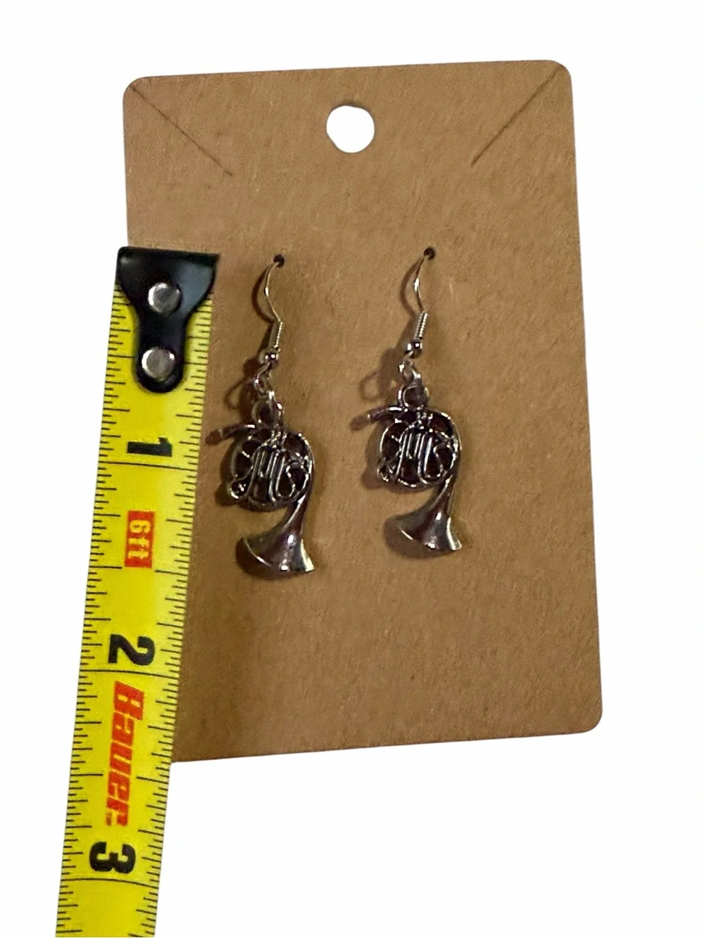 Silver French Horn Drop Earrings - Women Jewelry